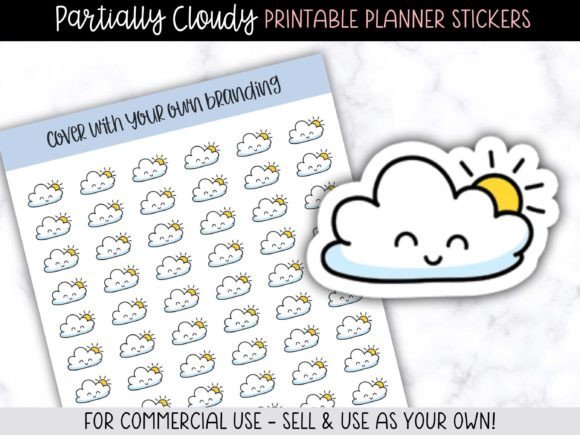 Partially Cloudy Planner Stickers: Elevate Your Design Assets