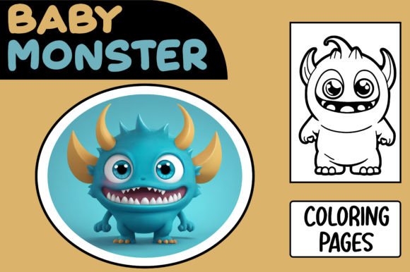 Whimsical Design Assets: Cute Cartoon Baby Monster Coloring Pages